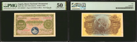 ANGOLA. Banco Nacional Ultramarino. 50 Centavos, 1914. P-46a. PMG About Uncirculated 50.

Printed by BWC. Seal type III. Blue overprint "LOANDA." Da...
