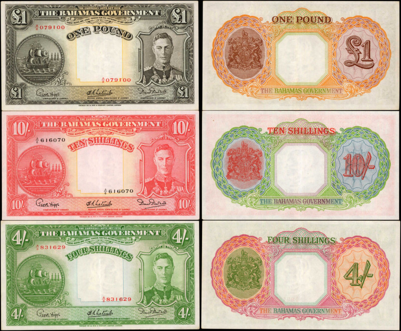 BAHAMAS. Lot of (3). The Bahamas Government. 4 & 10 Shillings & 1 Pound, 1936. P...