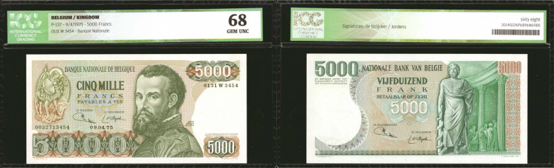 BELGIUM. Banque Nationale de Belgique. 5000 Francs, 1975. P-137. ICG Gem Uncircu...