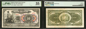 BOLIVIA. El Banco de la Nacion Boliviana. 50 Bolivianos, 1911. P-110. PMG Choice Very Fine 35.

Printed by ABNC. Poker chip style "50" counter at ri...