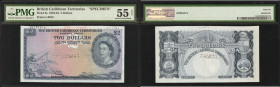 BRITISH CARIBBEAN TERRITORIES. The British Caribbean Territories Eastern Group. 2 Dollars, 1953-64. P-8s. Specimen. PMG About Uncirculated 55 Net. Adh...