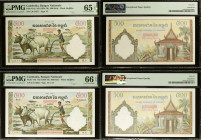 CAMBODIA. Lot of (4). Banque Nationale du Cambodge. 500 Riels, ND (1958-70). P-14a, 14b & 14c. PMG Gem Uncirculated 65 EPQ & 66 EPQ.

Included in th...