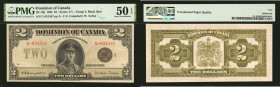 CANADA. Dominion of Canada. 2 Dollars, 1923. DC-26j. PMG About Uncirculated 50 EPQ.

Group 3, black seal. Series T-V. Signature combination of C.E. ...