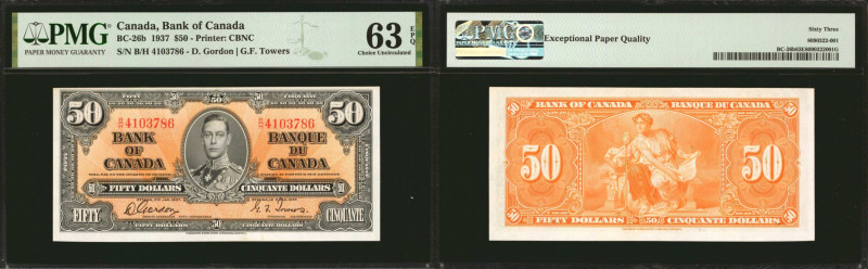 CANADA. Bank of Canada. 50 Dollars, 1937. BC-26b. PMG Choice Uncirculated 63 EPQ...