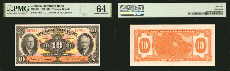 CANADA. Dominion Bank. 10 Dollars, 1935. CH #220-26-04. PMG Choice Uncirculated ...