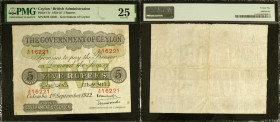 CEYLON. The Government of Ceylon. 5 Rupees, 1922-25. P-11c. PMG Very Fine 25.

Dated September 1st, 1922. Black geometric lathe work at top encasing...