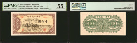 CHINA--PEOPLE'S REPUBLIC. The People's Bank of China. 100 Yuan, 1949. P-836a. PMG About Uncirculated 55.

(S/M#C282). Block 684. Wide margins are fo...