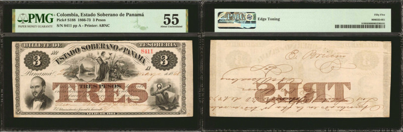 COLOMBIA. Estado Soberano de Panama. 3 Pesos, 1866-73. P-S188. PMG About Uncircu...