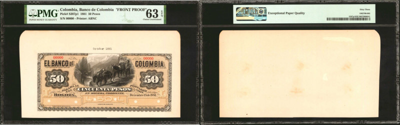 COLOMBIA. Lot of (2) El Banco de Colombia. 50 Pesos, 1881 & ND (1881). P-S387p1 ...
