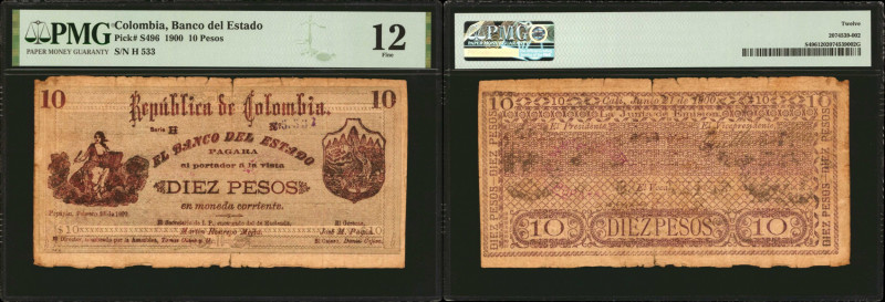 COLOMBIA. El Banco del Estado. 10 Pesos, 1900. P-S496. PMG Fine 12.

The highe...