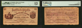 COLOMBIA. El Banco del Estado. 10 Pesos, 1900. P-S496. PMG Fine 12.

The highest denomination for the locally printed 1900 series. Allegorical woman...