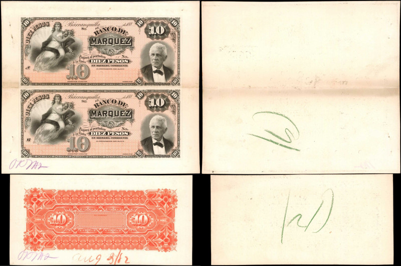 COLOMBIA. Banco De Marquez. 1 to 100 Pesos, 188x. P-S581p to S586p. Front and Ba...