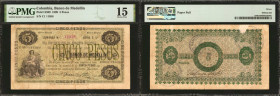 COLOMBIA. Banco de Medellin. 5 Pesos, 1899. P-S599. PMG Choice Fine 15.

PMG has graded just four examples of this scarce 1899 Banco de Medellin 5 P...