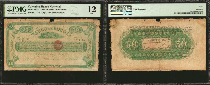 COLOMBIA. Banco Nacional. 50 Pesos, 1899. P-S624. PMG Fine 12.

Printed by Per...