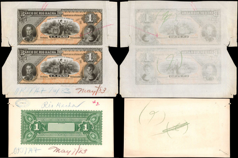 COLOMBIA. Lot of (2). El Banco de Rio Hacha. 1 Peso, 1883. P-S818. Front & Back ...