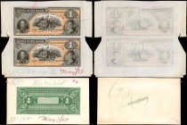 COLOMBIA. Lot of (2). El Banco de Rio Hacha. 1 Peso, 1883. P-S818. Front & Back Proof. Very Fine.

Included in this lot are a uncut sheet of two 1 P...