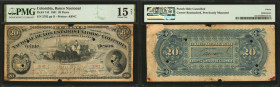 COLOMBIA. El Banco Nacional de los Estados Unidos de Colombia. 20 Pesos, 1881. P-144. PMG Choice Fine 15 Net. Corner Reattached, Previously Mounted.
...