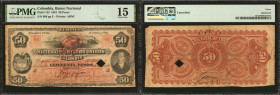 COLOMBIA. El Banco Nacional de los Estados Unidos de Colombia. 50 Pesos, 1881. P-145. PMG Choice Fine 15.

Printed by ABNC. Arms are found at left w...