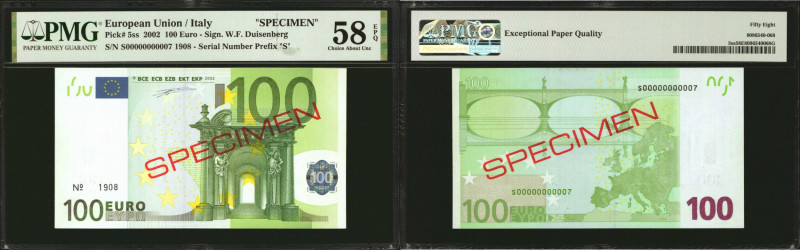 EUROPEAN UNION. European Central Bank. 100 Euro, 2002. P-5ss. Specimen. PMG Choi...