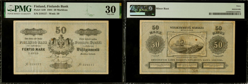 FINLAND. Finlands Bank. 50 Markkaa, 1884. P-A49. PMG Very Fine 30.

Watermark ...