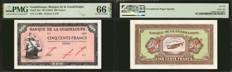 GUADELOUPE. Banque de la Guadeloupe. 500 Francs, ND (1942). P-25s. Specimen. PMG...