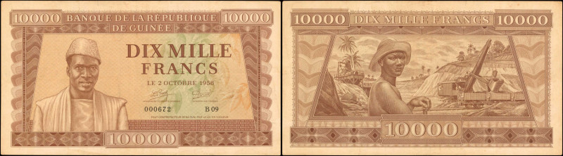 GUINEA. Banque de la Republique de Guinee. 10,000 Francs, 1958. P-11. Very Fine....