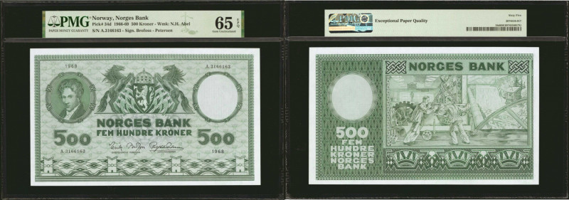 NORWAY. Norges Bank. 500 Kroner, 1966-69. P-34d. PMG Gem Uncirculated 65 EPQ.
...