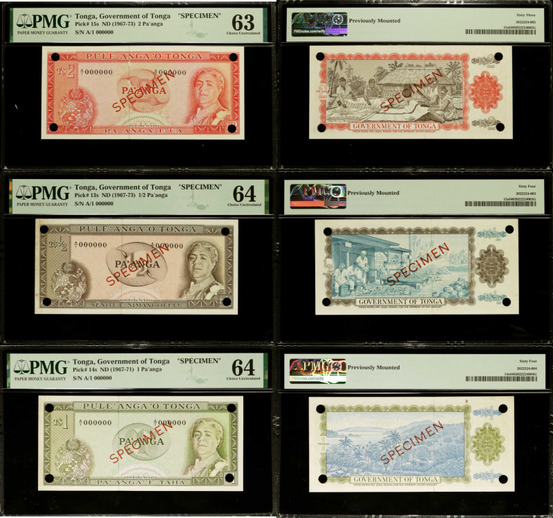 TONGA. Lot of (5). Government of Tonga. 1/2 to 10 Pa'anga, ND (1967-73). P-13s t...