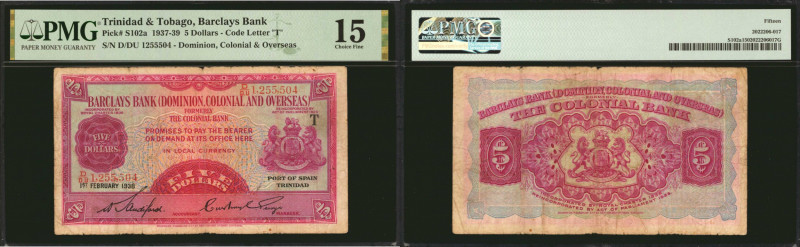 TRINIDAD & TOBAGO. Barclays Bank D.C.O. 5 Dollars, 1937-39. P-S102a. PMG Choice ...