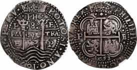 BOLIVIA. "Royal" Presentation Cob 8 Reales, 1653-P E. Potosi Mint, Assayer Antonia de Ergueta (E). Philip IV. NGC VF Details--Plugged.

KM-R21; Laza...