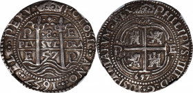 BOLIVIA. "Royal" Presentation Cob 8 Reales, 1657-P E. Potosi Mint, Assayer Antonia de Ergueta (E). Philip IV. NGC AU-50.

KM-R21; Lazaro-149(obverse...