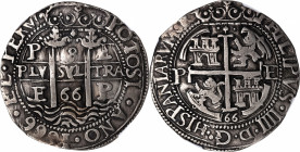 BOLIVIA. "Royal" Presentation Cob 8 Reales, 1666-P E. Potosi Mint, Assayer Antonia de Ergueta (E). Philip IV. NGC VF Details--Plugged.

KM-R21; Laza...