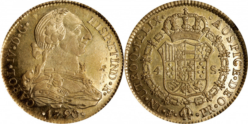 BOLIVIA. 4 Escudos, 1790/89-PTS PR. Potosi Mint. Charles IV. NGC AU-58.

Fr-7;...