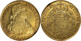 CHILE. 4 Escudos, 1796-So DA. Santiago Mint. Charles IV. NGC AU Details--Reverse Damage.

Fr-26; KM-62; Cal-1566. This only certified example of the...
