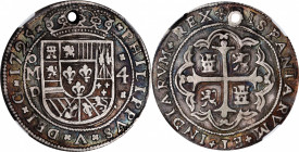 MEXICO. "Royal" Presentation Cob 4 Reales, 1725-Mo D. Mexico City Mint, Assayer D. Philip V. NGC EF Details--Holed.

KM-R40 (date not listed); Cal-T...