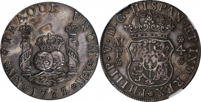 MEXICO. 4 Reales, 1733-MX/XM MF. Mexico City Mint, Assayer MF. Philip V. NGC MS-...