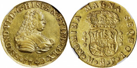 MEXICO. 4 Escudos, 1749-Mo MF. Mexico City Mint. Ferdinand VI. NGC AU-58.

Fr-18; KM-137; Cal-705. Bright and lustrous, this gently circulated examp...