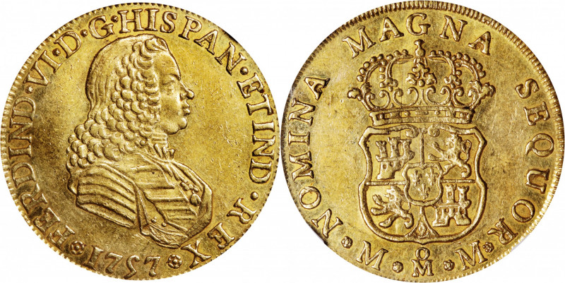 MEXICO. 4 Escudos, 1757-Mo MM. Mexico City Mint. Ferdinand VI. NGC MS-61.

Fr-...