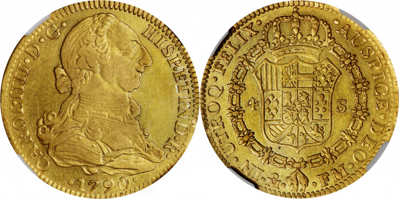 MEXICO. 4 Escudos, 1790-Mo FM. Mexico City Mint. Charles IV. NGC EF-45.

Fr-42...