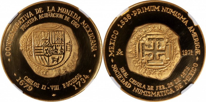 MEXICO. Mexico Numismatic Society Historic Coins Series Gold Medal, 1971-Mo. Mex...