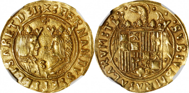 SPAIN. Cob 2 Excelentes, ND (1476-1516)-S. Seville Mint. Ferdinand & Isabella. N...