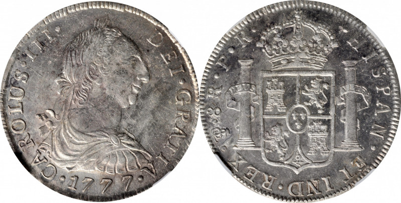 BOLIVIA. 8 Reales, 1777-PTS PR. Potosi Mint. Charles III. NGC MS-64.

KM-55; F...