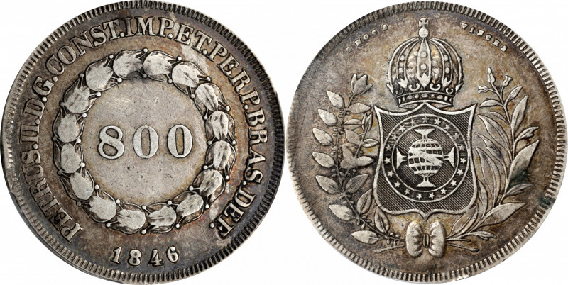 BRAZIL. 800 Reis, 1846. Rio de Janeiro Mint. Pedro II. PCGS EF-40.

KM-456; LD...