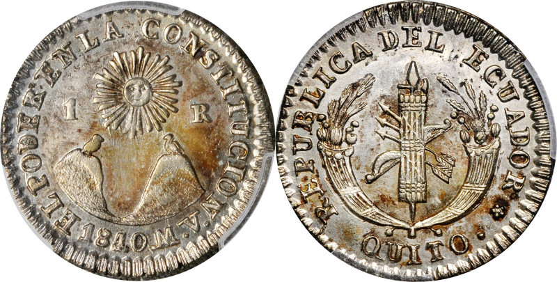 ECUADOR. Real, 1840-QUITO MV. Quito Mint. PCGS MS-63.

KM-17; Seppa/Anderson-E...