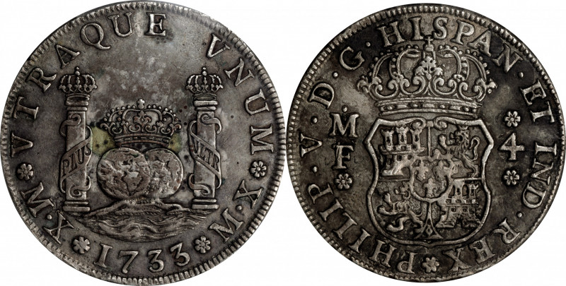 MEXICO. 4 Reales, 1733-MX MF/F. Mexico City Mint. Philip V. PCGS Genuine--Repair...