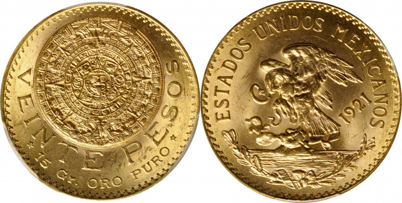 MEXICO. 20 Pesos, 1921/11. Mexico City Mint. PCGS MS-64.

Fr-171; KM-478. A pl...