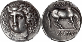 THESSALY. Larissa. AR Drachm (6.09 gms), ca. 365-356 B.C. NGC Ch EF, Strike: 4/5 Surface: 4/5.

HGC-4, 454; BCD Thessaly II-315-6. Obverse: Head of ...