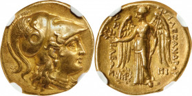SYRIA. Seleukid Kingdom. Seleukos I Nikator, 312-281 B.C. AV Stater (8.50 gms), Babylon Mint, ca. 311-300 B.C. NGC Ch EF, Strike: 5/5 Surface: 3/5. Fi...