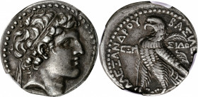 SYRIA. Seleukid Kingdom. Alexander I Balas, 150-145 B.C. AR Tetradrachm (14.12 gms), Sidon Mint, dated SE 166 (147/6 B.C). NGC Ch VF, Strike: 4/5 Surf...