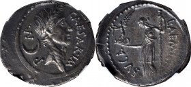 JULIUS CAESAR. AR Denarius (3.92 gms), Rome Mint; L. Aemilius Buca, moneyer lifetime issue, 44 B.C. NGC AU★, Strike: 4/5 Surface: 4/5. Edge Scuffs.
...